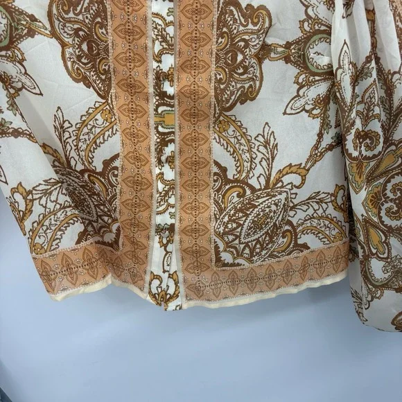 Flying Tomato Back To You Woven Button Up Top Paisley Ballon Sleeve Women Size L - Picture 5 of 7